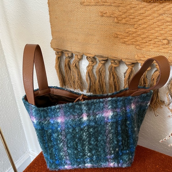 SUNDANCE CATALOG Maple Glen Teddy Tote in Plaid Blue, MSRP $148.00 - Picture 2 of 9